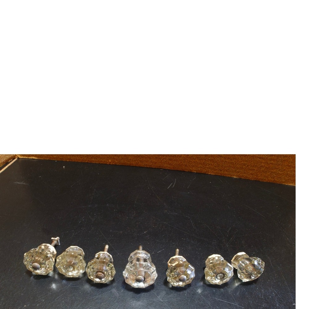 Vintage Clear Glass Cabinet Knobs Set of 7 Octagonal Fluted Drawer Pulls Set